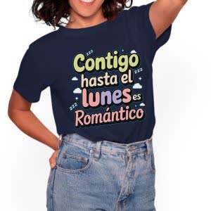 Camiseta Contigo Hasta el Lunes es Romántico - Camiseta azul con logo