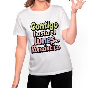 Camiseta Contigo Hasta el Lunes es Romántico - Camiseta blanca con logo