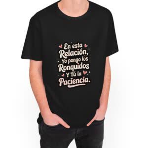 Camiseta Yo pongo los Ronquidos, Tú la Paciencia - Camiseta negra con logo