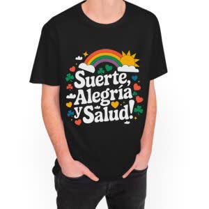 Camiseta Suerte Alegría Salud - Camiseta negra con logo