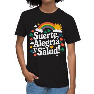 Camiseta Suerte Alegría Salud - Camiseta negra con logo