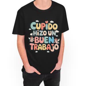 Camiseta Cupido hizo un buen trabajo - Camiseta negra con logo