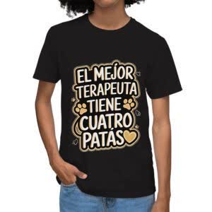 El mejor terapeuta tiene cuatro patas - Camiseta negra con logo