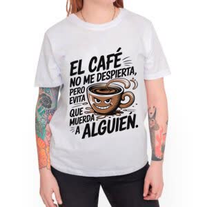 Camiseta El café no me despierta, pero evita que muerda a alguien - Camiseta blanca con logo