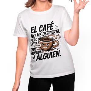 Camiseta El café no me despierta, pero evita que muerda a alguien - Camiseta blanca con logo