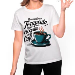 Camiseta No necesito Terapeuta, solo necesito más Café - Camiseta blanca con logo