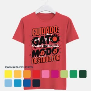 Camiseta Cuidado: Gato en modo Destructor - Camiseta COLORES con logo