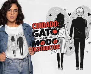 Camiseta Cuidado: Gato en modo Destructor - Camiseta para con logo