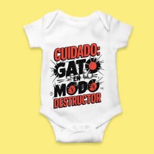 Camiseta Cuidado: Gato en modo Destructor - custom-baby-body-450x450