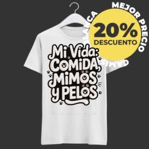 Camiseta Mi vida, Comida y Pelos - Camiseta blanca con logo