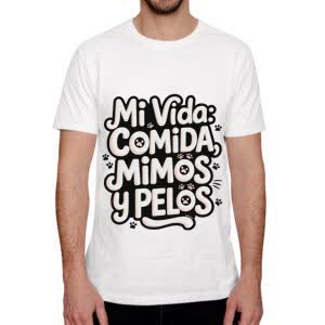 Camiseta Mi vida, Comida y Pelos - Camiseta blanca con logo