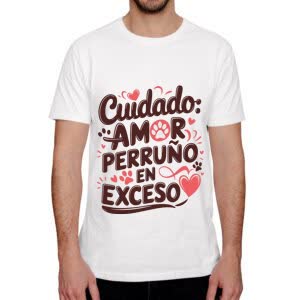 Camiseta Cuidado, Amor Perruno en exceso - Camiseta blanca con logo