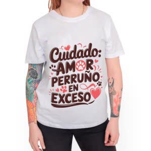 Camiseta Cuidado, Amor Perruno en exceso - Camiseta blanca con logo