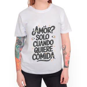 Camiseta Amor? solo cuando quiere comida - Camiseta blanca con logo