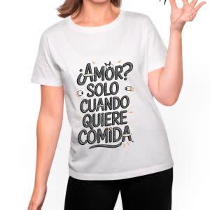 Camiseta Amor? solo cuando quiere comida - Camiseta blanca con logo