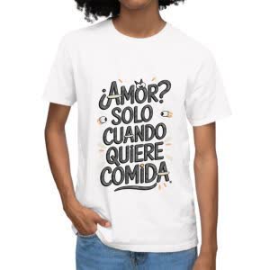 Camiseta Amor? solo cuando quiere comida - Camiseta blanca con logo