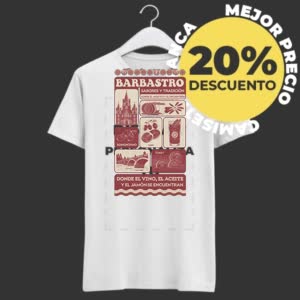 Camiseta Barbastro Aceite, Jamón y Vino - Camiseta blanca con logo