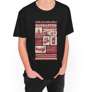 Camiseta Barbastro Aceite, Jamón y Vino - Camiseta negra con logo