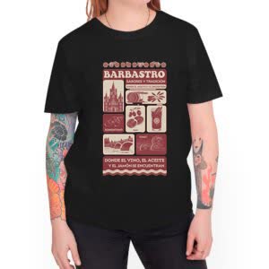 Camiseta Barbastro Aceite, Jamón y Vino - Camiseta negra con logo