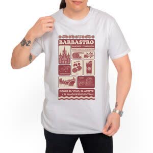 Camiseta Barbastro Aceite, Jamón y Vino - Camiseta blanca con logo