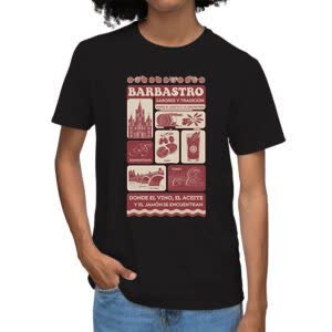 Camiseta Barbastro Aceite, Jamón y Vino - Camiseta negra con logo